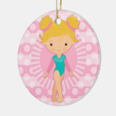 Gymnast - niedliche Gymnastik-Rosa-Aqua-Blondine Keramik Ornament (Links)