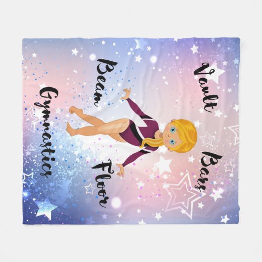 Gymnast Star Blonde, blaue Augen, Burgund Leotard Fleecedecke (Vorderseite (Horizontal))
