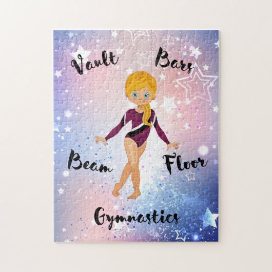 Gymnast Star Blonde, blaue Augen, Burgund Leotard Puzzle (Vertikal)