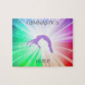 "GYMNASTICS" beleuchtet Rätsel mit Gymnast. Puzzle (Horizontal)