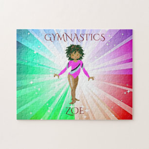 "GYMNASTICS" beleuchtet Rätsel mit Gymnast. Puzzle