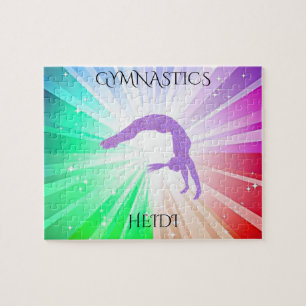"GYMNASTICS" beleuchtet Rätsel mit Gymnast. Puzzle