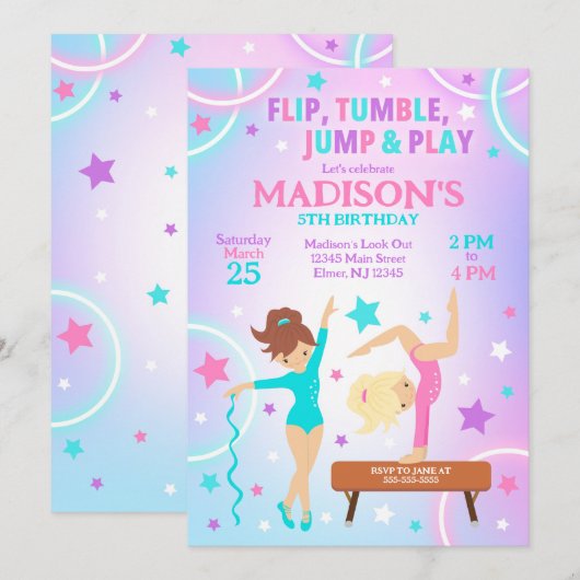 Gymnastics Birthday Invitation Gymnastics Party Einladung (Vorne/Hinten)