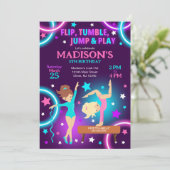 Gymnastics Birthday Invitation Neon Glow Party Einladung (Stehend Vorderseite)