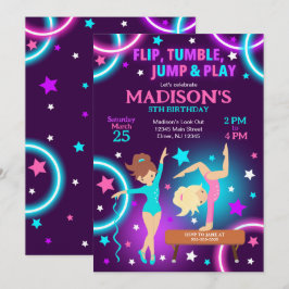 Gymnastics Birthday Invitation Neon Glow Party Einladung
