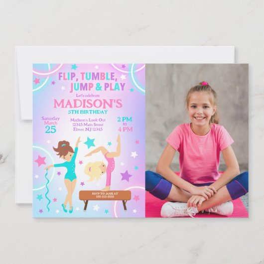 Gymnastics Birthday Photo Invitation  Einladung (Vorderseite)