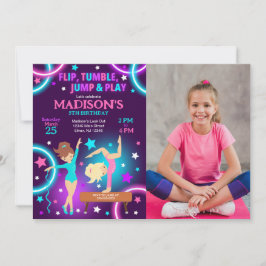 Gymnastics Birthday Photo Invitation Neon Party Einladung