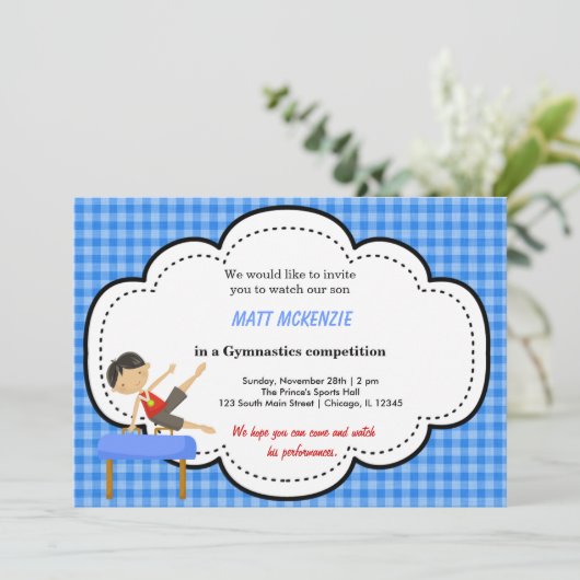 Gymnastics Boy Competition (Blue) Einladung (Stehend Vorderseite)