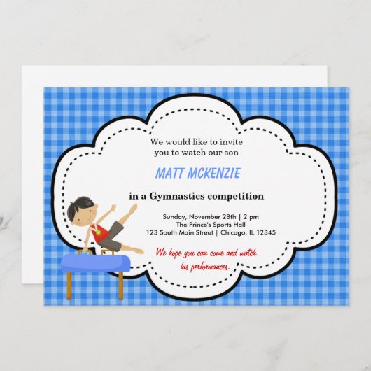 Gymnastics Boy Competition (Blue) Einladung (Vorne/Hinten)