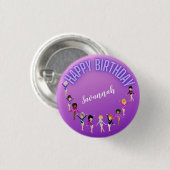 Gymnastics Friends "Happy Birthday" Lila Ombre Button (Vorne & Hinten)