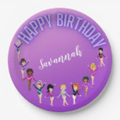 Gymnastics Friends "Happy Birthday" Lila Ombre Pappteller (Vorderseite)