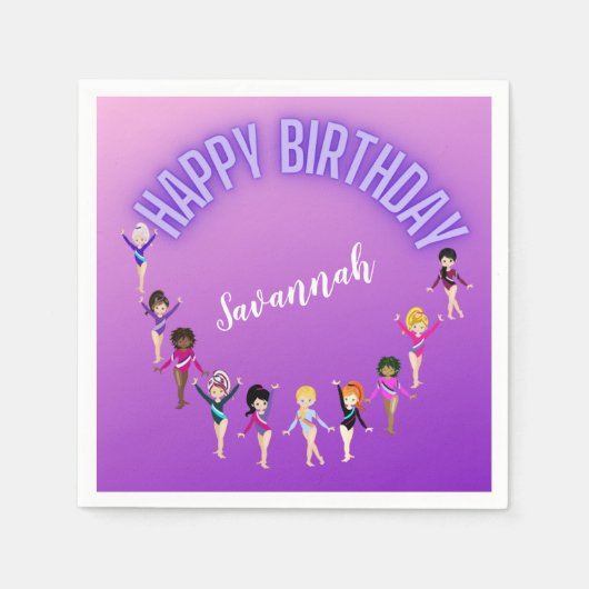 Gymnastics Friends "Happy Birthday" Lila Ombre Serviette (Vorderseite)