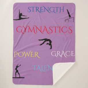 GYMNASTICS GROSSES SHERPA FLEECE BLANKET IN LILA. SHERPADECKE