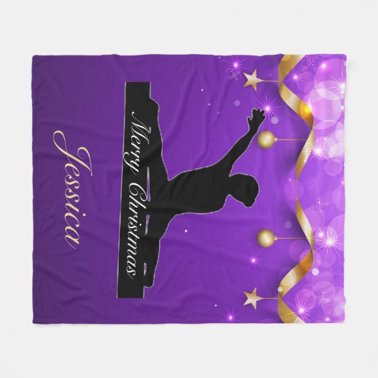 Gymnastics "Merry Christmas" Purple & Gold Fleecedecke (Vorderseite (Horizontal))