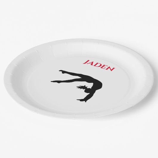 Gymnastics paper plates with personalized name. pappteller (Schrägansicht)