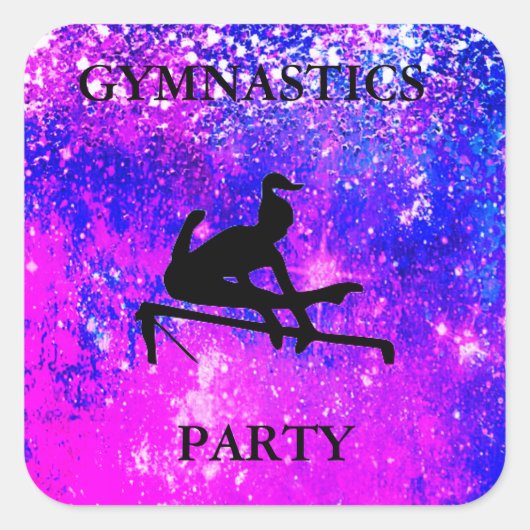 GYMNASTICS PARTY MÄDCHEN SPARKLE SQUARE STICKER (Vorderseite)