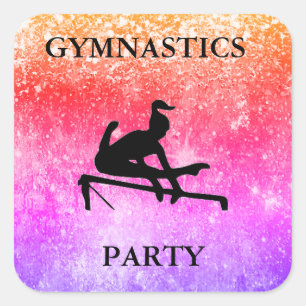 GYMNASTICS PARTY RAINBOW SPARKLE SQUARE STICKER