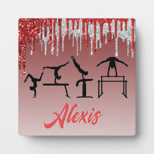 Gymnastics Red and Silver Glitter Drip Ombre      Fotoplatte