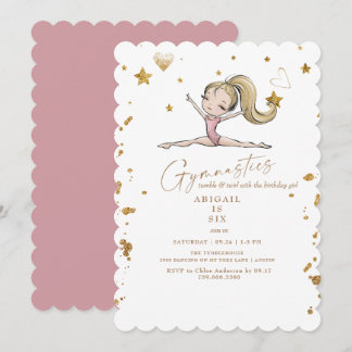  Gymnastics Tumble & Twirl Pink Birthday Party Einladung