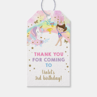 Gymnastics & Unicorn birthday thank you favor tag. Geschenkanhänger