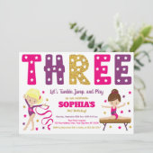 Gymnastik 3. Geburtstag Einladung | Heiß rosa (Stehend Vorderseite)