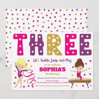 Gymnastik 3. Geburtstag Einladung | Heiß rosa