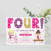 Gymnastik 4. Geburtstag Einladung | Heiß rosa (Stehend Vorderseite)