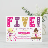 Gymnastik 5. Geburtstag Einladung | Heiß rosa (Stehend Vorderseite)