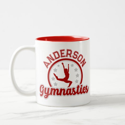Gymnastik ADD NAME Gymnast Vault Floor Athlete Zweifarbige Tasse (Links)