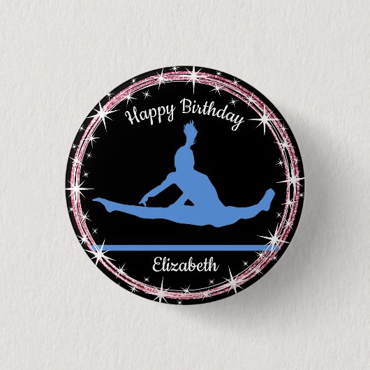 Gymnastik Bars Geburtstag in Blau und Schwarz Button (Vorderseite)