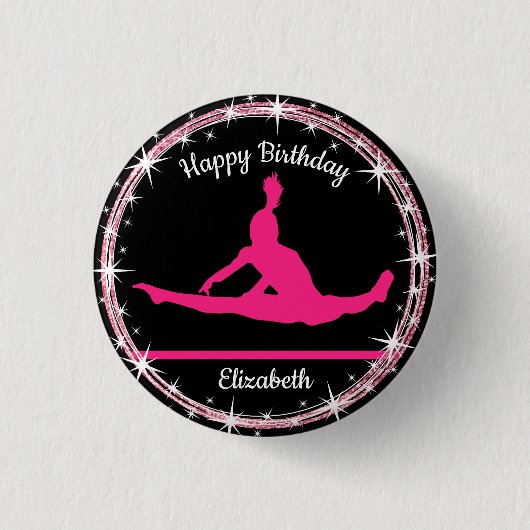 Gymnastik Bars Geburtstag in Rosa und Schwarz Button (Vorderseite)
