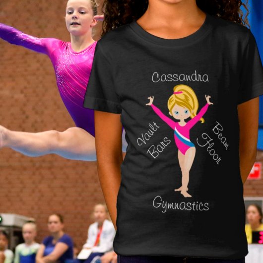 Gymnastik Blonde, blaue Augen, rosa Leotard T-Shirt