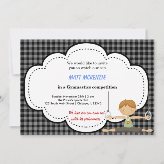 Gymnastik Boy Competition (Black) Einladung (Vorderseite)