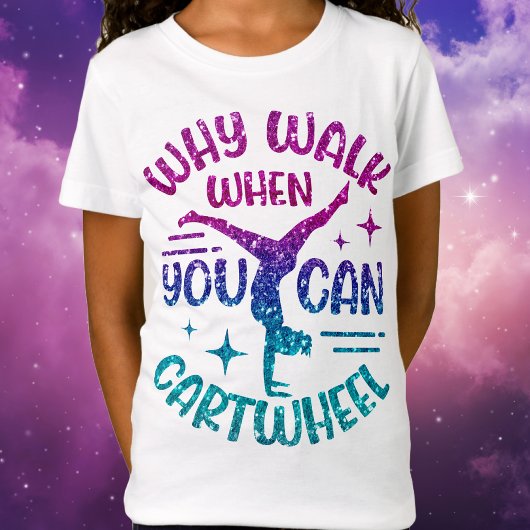Gymnastik Cartwheel Magenta Lila Türkis T-Shirt