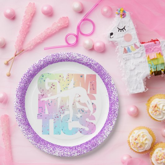 Gymnastik Confetti Briefe mit Lila Glitzer Pappteller (Party)