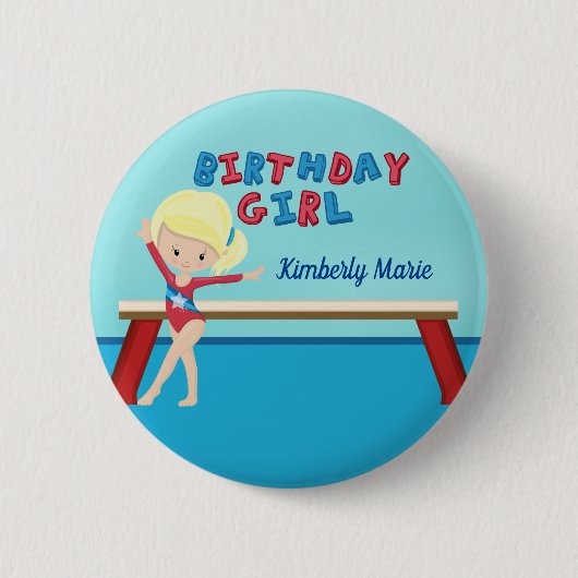 Gymnastik Custom Blonde Girl Geburtstagsparty Button (Vorderseite)