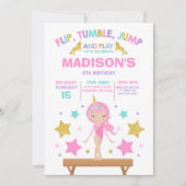 Gymnastik Einladung Unicorn Gymnastik Party (Vorderseite)