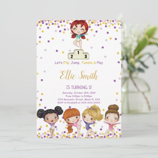 Gymnastik Einladung zum Geburtstag (Stehend Vorderseite)