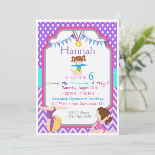 Gymnastik Einladung zum Geburtstag (Stehend Vorderseite)