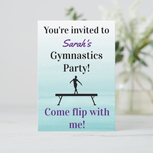 Gymnastik Einladung zum Geburtstag | Gymnastik-Par (Stehend Vorderseite)