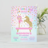 Gymnastik-Einladungunicorn-Gymnastik-Party Einladung (Stehend Vorderseite)