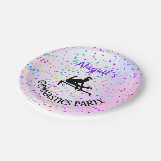 Gymnastik - Farben und Sterne überall Pappteller (Schrägansicht)