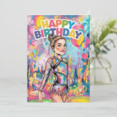 Gymnastik farbenfroh bemalt personalisierten Gebur Einladung (Stehend Vorderseite)