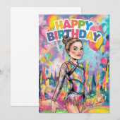 Gymnastik farbenfroh bemalt personalisierten Gebur Einladung (Vorne/Hinten)