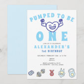 Gymnastik Fitness Ein starker Junge 1. Geburtstag Einladung (Vorne/Hinten)