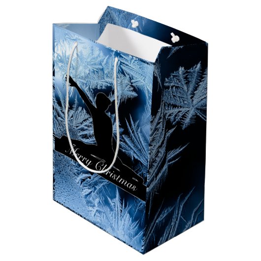 Gymnastik "Frohe Weihnachten" gefroren Mittlere Geschenktüte (Rückseite Schrägansicht)