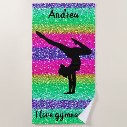 Gymnastik Funkelnd "I Liebe Gymnastik" Strandtuch (Vorderseite)