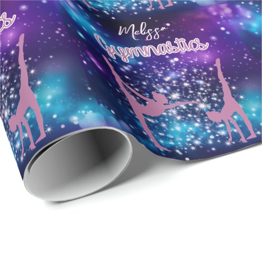 Gymnastik Galaxy Lila Türkis Personalisiert Geschenkpapier (Rolleneckpunkt)