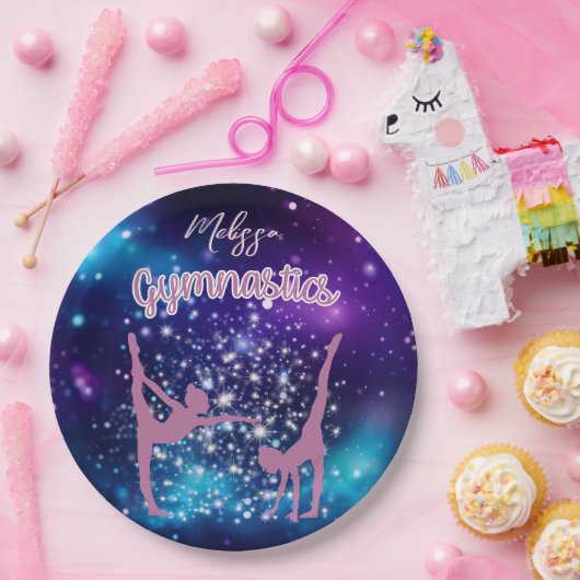Gymnastik Galaxy Lila Türkis Personalisiert Pappteller (Party)