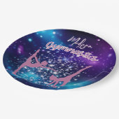 Gymnastik Galaxy Lila Türkis Personalisiert Pappteller (Schrägansicht)